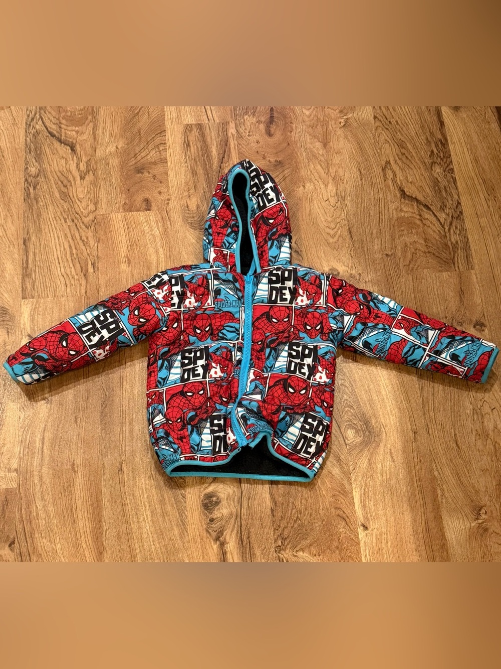 Marvel Spider-Man Red and Blue Hooded Puffer Jacket for Kids